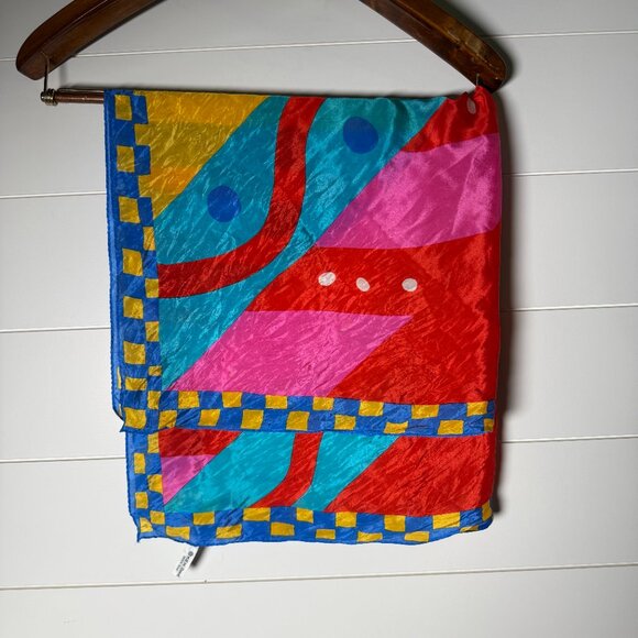 Ken Done 100% Silk Scarf 29" approx. Square Multicolor VIntage - Picture 4 of 10